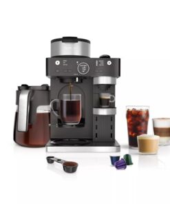 Ninja CFN601 Espresso & Coffee Barista System, Single-Serve Coffee & Compatible with Nespresso Capsule, 12-Cup Carafe, Built-in Frother, Cappuccino & Latte Maker, Black & Stainless Steel (Renewed)