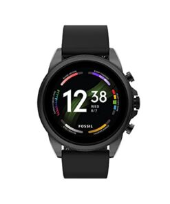 Fossil Men's Gen 6 44mm Stainless Steel and Silicone Touchscreen Smart Watch, Color: Black (Model: FTW4061V)
