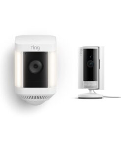 Ring Spotlight Cam Plus Battery with All-new Ring Indoor Cam, White