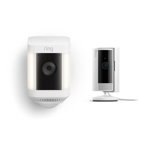 Ring Spotlight Cam Plus Battery with All-new Ring Indoor Cam, White
