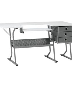 Sew Ready Eclipse Hobby and Sewing Machine Table - White Sewing Table with Gray Storage Drawers + Large Lower Shelf - Can Also Be Used as Computer Desk