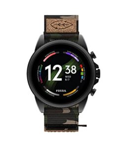 Fossil Men's Gen 6 44mm Stainless Steel and Cork Touchscreen Smart Watch, Stainless steel, Color: Black, Camo (Model: FTW4063V)