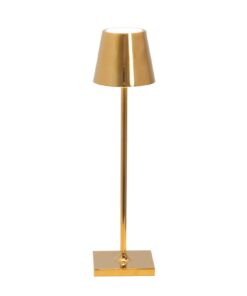 Zafferano, Poldina Micro Lamp with Glossy Gold Finish, Rechargeable Cordless Table Lamp with Touch Controls, Usable as an Indoor Lamp, Dimmer, 2200-3000 K, Height 10.8 Inches