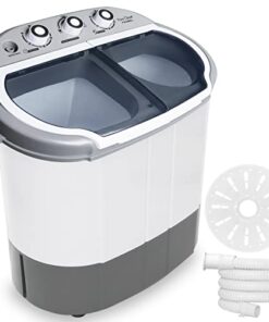Pure Clean Compact Home Washer & Dryer, 2 in 1 Portable Mini Washing Machine, Twin Tubs, 11lbs. Capacity, 110V, Spin Cycle w/Hose, Translucent Tub Container Window, Ideal for Smaller Laundry Loads, Gray
