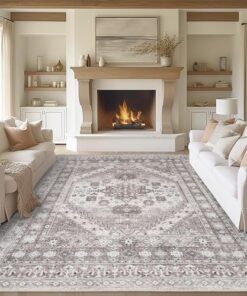 zesthome 10x14 Area Rugs,Stain Resistant Washable Rug,Ultra-Thin Rugs for Living Room,Bedroom,Non-Slip Backing Home Decor Large Area Rug (Brown/Beige,10'x14')