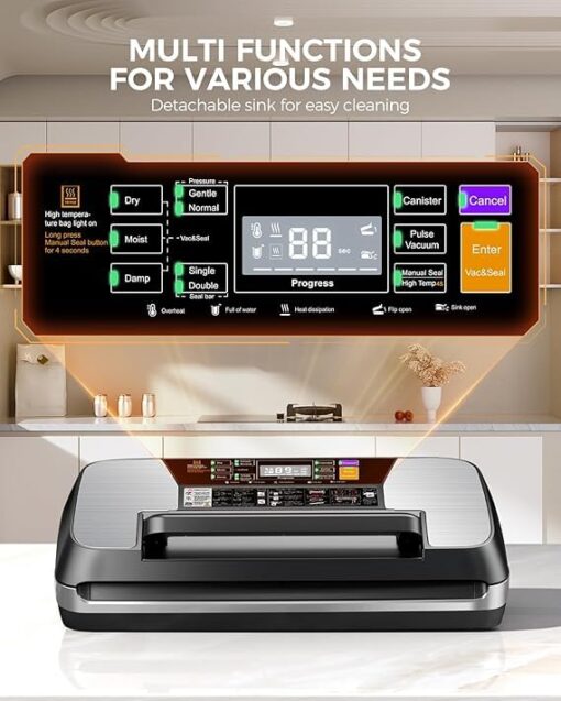 95kpa Vacuum Sealer Machine, Home and Commercial Food Sealer, with Cutter, Bags and Accessory Hose, Black - Image 2