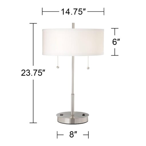 360 Lighting Nikola Modern Accent Table Lamps 23.75" High Set of 2 with Hotel Style USB and AC Power Outlet Slim Silver White Drum Shade for Living Room Desk Bedroom House Bedside Nightstand - Image 6