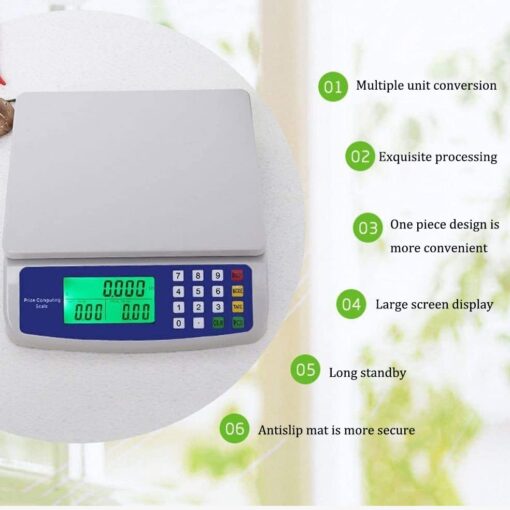 ZOCWJK Digital Price Calculating Scale Electronic Scale,30kg/1g Precision Platform Scale with LCD Diaplay,Industrial Food Scale Precision Scales Commercial Shop Scale( - Image 3