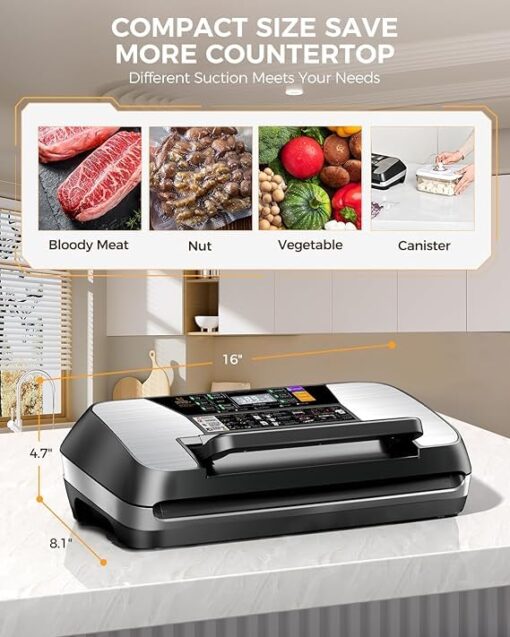 95kpa Vacuum Sealer Machine, Home and Commercial Food Sealer, with Cutter, Bags and Accessory Hose, Black - Image 3