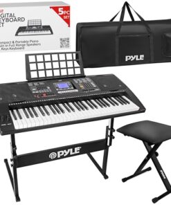 Pyle, Digital Musical Karaoke Portable Electronic Piano Includes Water-Resistant Case Bag Stool & Keyboard Stand (61 Keys), Stadard (PKBRD6151PB)