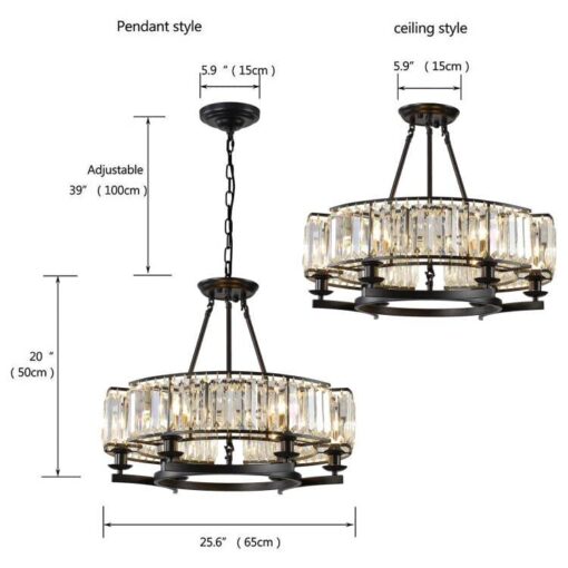 yomay Vintage Crystal Chandelier Black 6 Lights Hanging Ceiling Light Fixture Iron Frame Pendant Lighting for Farmhouse Decoration Dining Table Living Room - Image 3