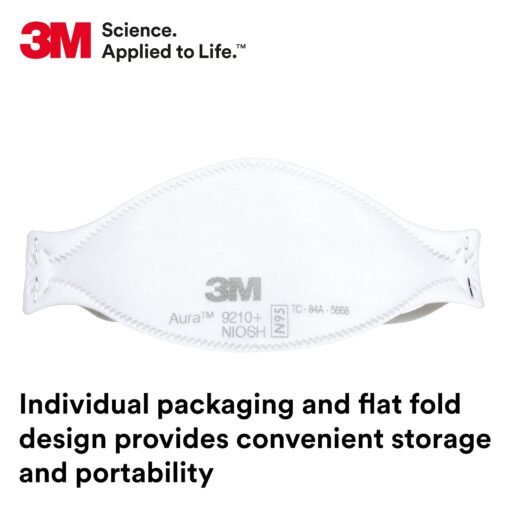 3M Aura Particulate Respirator 9210+, N95, Pack of 240 Disposable Respirators, NIOSH APPROVED, Convenient Individually Wrapped, Stapled Flat Fold Design, Low Profile Design Reduces Eyewear Fogging - Image 4