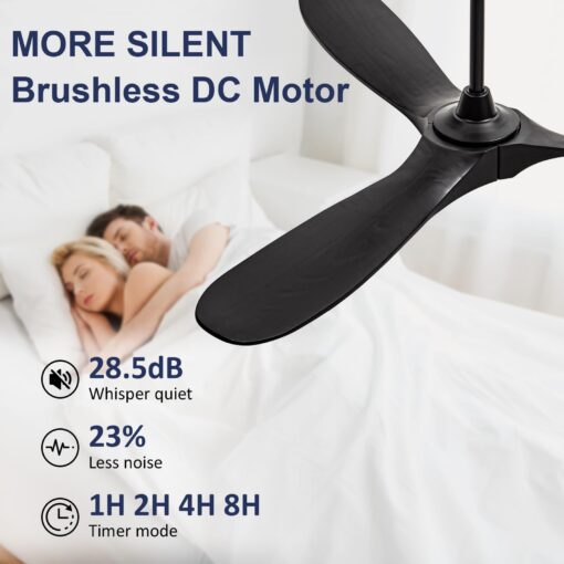 ZIMOFLL 52" Ceiling Fans without Lights, Ceiling Fan no Light with 3 Blades, Solid Wood Ceiling Fan with Remote Control and DC Motor, Indoor Outdoor Ceiling Fans for Patios-Black - Image 4