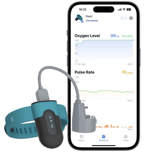 Vibeat Wrist Pulse Oximeter - OxyU Bluetooth Wearable Blood Oxygen Monitor with Finger Sensor | Heart Rate & O2 Tracking Continuously, Real-time Reminder, Free APP & PC Report, FSA/HSA Eligible