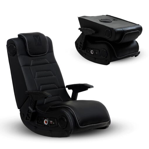 X Rocker Pro Series H3 XL Video Gaming Floor Chair with Armrests, Built-In Audio & Vibration via Wireless Bluetooth, Foldable, Vegan Leather, 300 lbs Max, Amazon Exclusive, Black - Image 4