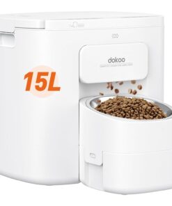 Automatic Dog Feeder for Large Breed, 15L/ 63Cups Vacuum-Sealed Storage & Timed Auto Dog Food Dispenser 2in1, Airtight 100% Freshness, Anti-Blockage, Support up to 22mm Pet Food, Stainless Steel Bowl