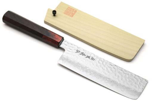 Yoshihiro VG10 46 Layers Hammered Damascus Nakiri Japanese Vegetable Knife (6.5'' (165mm) Rosewood Handle)