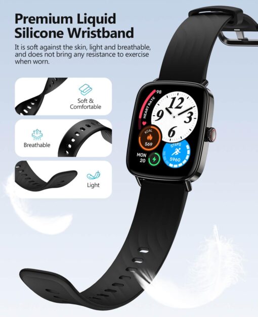 AI Voice-Controlled Smart Watches with 1.85" Screen - IP68 Waterproof, 24/7 Heart Rate Monitoring, Stress/Sleep/SpO2 Tracker, 100+ Sports Modes, Weather, Compatible with Android & iOS, Black - Image 3