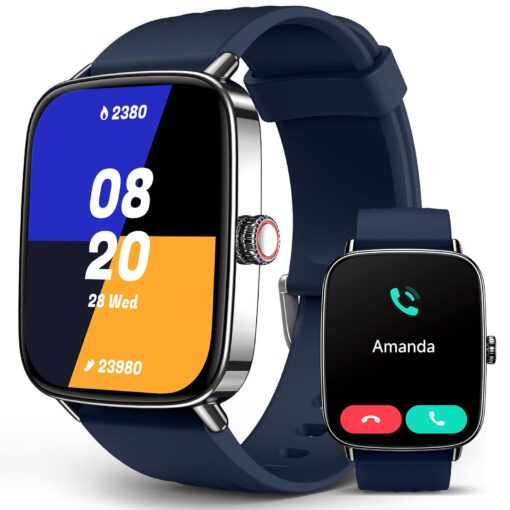2025 Smart Watches for Men Women, 1.85" AI Voice Smartwatch, 24/7 Heart Rate Monitor, Stress/SpO2/Sleep Tracker, IP68 Waterproof, Weather, 100+ Sports Fitness Tracker for Android iOS Blue