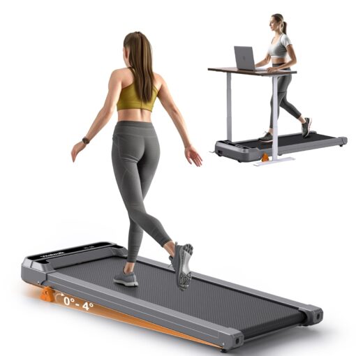 Vitalwalk Walking Pad Treadmill with Incline 3-Levels 300 lbs Capacity Portable Under Desk Treadmill for Home Office Apartment Fitness, Mini Space-Saving Compact Design, Ultra-Quiet 2025 Upgrade Gray