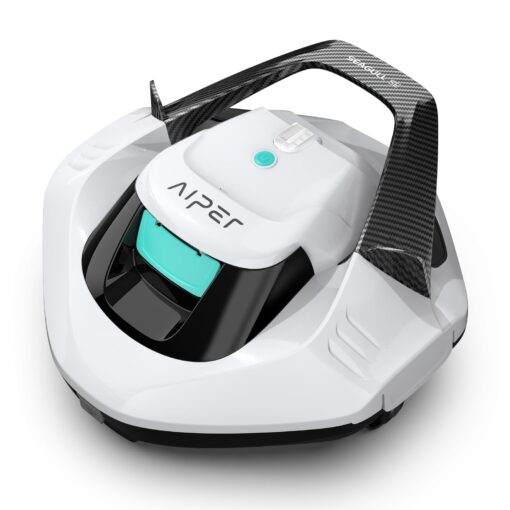 AIPER Cordless Robotic Pool Vacuum, Self-Parking Technology, Portable, Ideal for Above-Ground Flat Pool up to 40 Feet, White