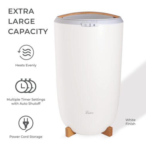 Zadro Large Hot Towel Warmer Bucket Timer Electric Towel Warmer for Bathroom Auto-Shut Off Heated Towel Warmer Spa (Large | 20L | 12" Dia. x 21" Tall, White) - Image 7