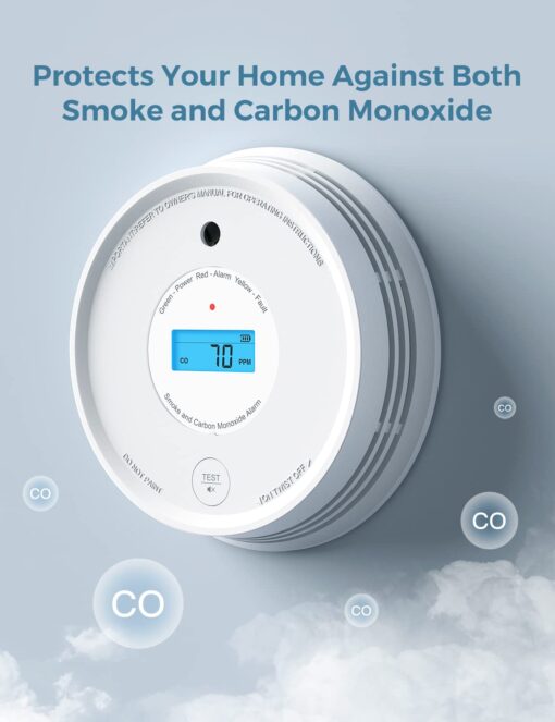 AEGISLINK Smoke Carbon Monoxide Detector, Interlinked Combination Smoke CO Alarm, Battery Powered, Wireless Interconnected, Digital Display, SC-RF220, 6-Pack - Image 7