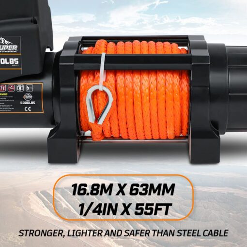 ZESUPER 6000lb Waterproof IP67 Electric Winch for UTV ATV Trailer, 12 Volt Winch with Synthetic Rope，Hawse Fairlead, Wireless Handheld Remote and Corded Control - Image 8
