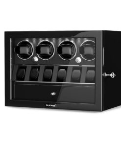 DUKWIN Watch Winder for 4 Automatic Watches, Watch Winders with Watch and Jewelry Storages, Super Quiet Mabuchi Motor with High-Gloss Piano Lacquer Finish,Built-in Illumination