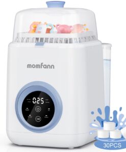 MOMFANN 4 in 1 Baby Bottle Washer with 2 Wash Time, Baby Bottle Sterilizer and Dryer, Save time & Effort, Easy to Use, Blue