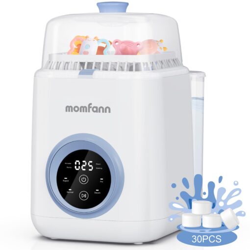 MOMFANN 4 in 1 Baby Bottle Washer with 2 Wash Time, Baby Bottle Sterilizer and Dryer, Save time & Effort, Easy to Use, Blue