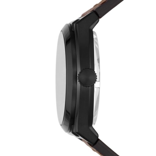 Fossil Men's Everett Automatic Stainless Steel and Leather Three-Hand Watch, Color: Black, Brown (Model: ME3207) - Image 6