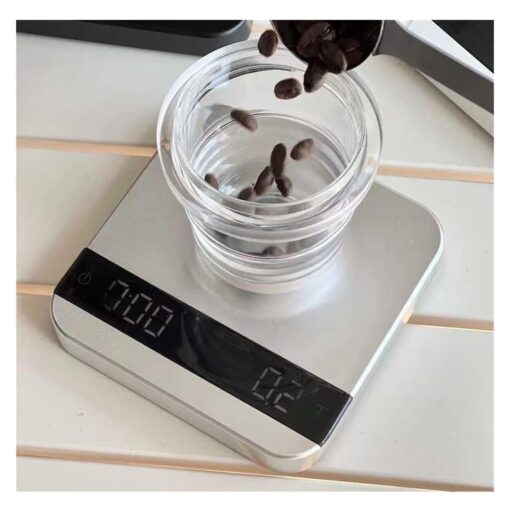 ZOCWJK Coffee Electronic Scale LED Intelligent Kitchen Scale with Time USB Mini Multi-Function Timer 2kg/0.1g(Silver - Image 4