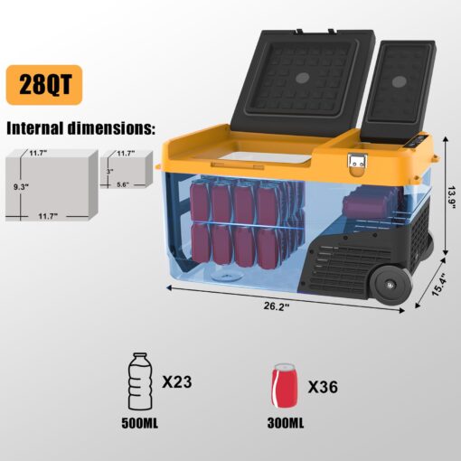 12v Car Refrigerator, Electric Cooler 28 Quart, Portable Fridge with Wheels, Freezer Compressor Cooler -4℉~68℉ 12/24V DC 100~240V AC Support App Control for Truck, Camping, Road Trips, Travel, RV - Image 8