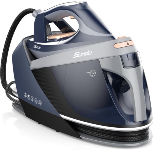 1800W Steam Iron for Clothes with Digital Display Steam Station, 1.5L Water Tank Ceramic Soleplate, Anti-Drip, Self-Clean, 3-way Auto Shut-Off System for Various Fabrics for Home Steamer