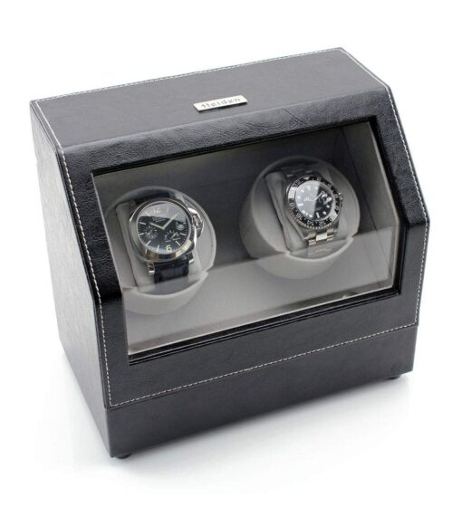 Heiden Watch Winder in Black Leather - Automatic Watch Winder for 2 Watches - Japanese Motor - Zero Magenetization - Use Batteries or Adapter Dual Watch Winder for Automatic Watches for Rolexs - Image 7