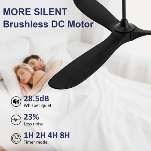 ZIMOFLL 72 inch Ceiling Fans Without Lights, Large Ceiling Fan no Light, Wet Rated Black Outdoor Ceiling Fans for Patios Outside Porch, High CFM speed DC Motor, 3 Blade Wood Ceiling Fan with Remote - Image 3