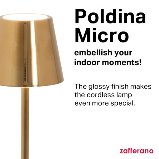 Zafferano, Poldina Micro Lamp with Glossy Gold Finish, Rechargeable Cordless Table Lamp with Touch Controls, Usable as an Indoor Lamp, Dimmer, 2200-3000 K, Height 10.8 Inches - Image 7