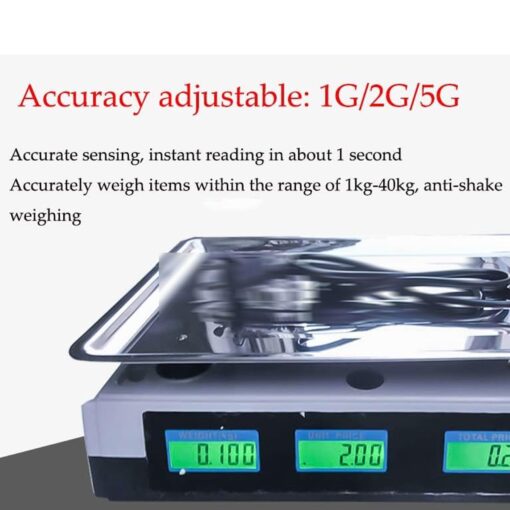 ZOCWJK Kitchen Food Scales Electronic Scales Digital Kitchen Scales, Commercial Table Scales Price Computing Scales,Stainless Steel Platform Scale 40Kg with LCD Display,WHI(Black - Image 6