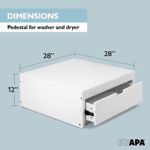 Ilyapa Washer and Dryer Stand - Universal Wooden Laundry Pedestal Washing Machine Stand Base with Drawer - Compatible with Samsung, LG, GE, Maytag - 28x28x12 in. - Patent Pending - Image 7