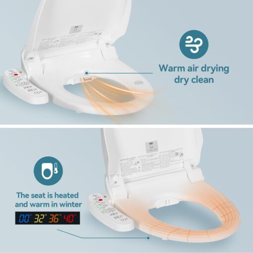 YOURLITE Bidet Toilet Seat Electric Warm Water Bidet with Warm Air Drying, Heated Seat Bidet with Self-cleaning Nozzle Temperature Adjustable White Toilet Seat - Image 9