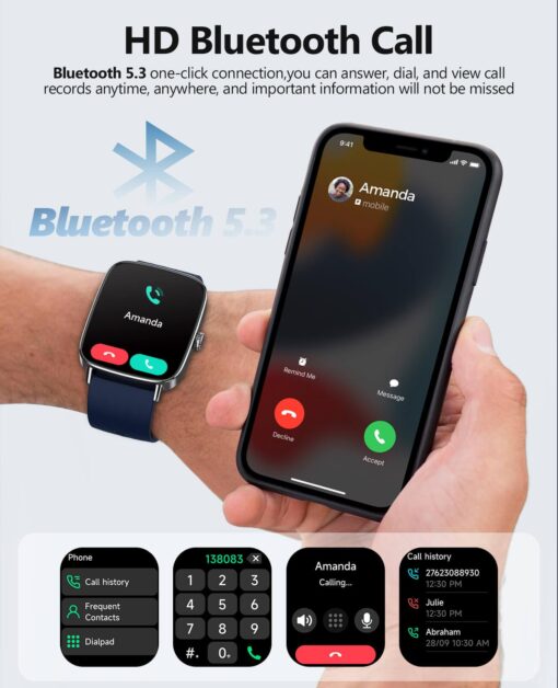 2025 Smart Watches for Men Women, 1.85" AI Voice Smartwatch, 24/7 Heart Rate Monitor, Stress/SpO2/Sleep Tracker, IP68 Waterproof, Weather, 100+ Sports Fitness Tracker for Android iOS Blue - Image 5