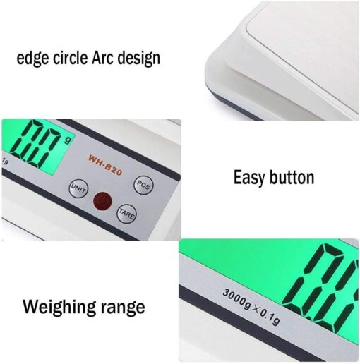 ZOCWJK Electronic Scales High-Precision Kitchen Food Scales Stainless Steel Industrial Scales Jewelry Scales Counting Scale Scales(White-3000g/0.1g - Image 4