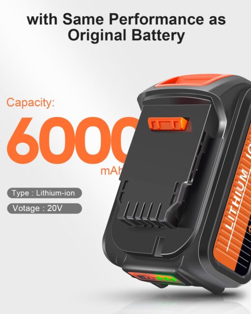 Amityke Upgraded Replacement for Dewalt 20V Battery 6000mAh Compatible with 20V Dewalt Batteries DCB205 DCB206 DCB204 DCB200 Replacement for Dewalt Battery 20V XR Cordless Power Tools 6Pack - Image 7