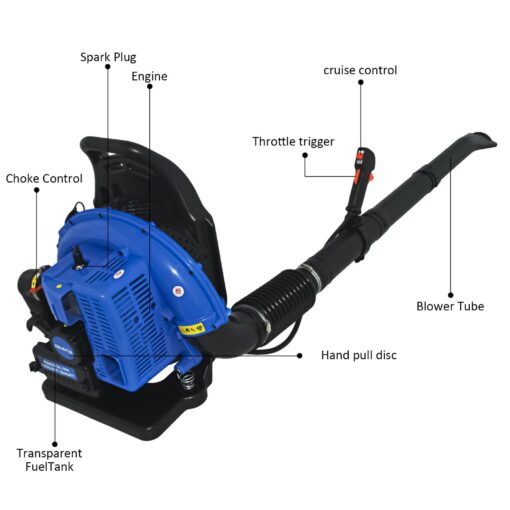 72CC Gas Backpack Leaf Blower, 3.6HP 2 Stroke Engine Gas Blower, Airflow, Grass Lawn Blow Air Cooling Gasoline Grass Blow, Efficient Lawn - Image 5