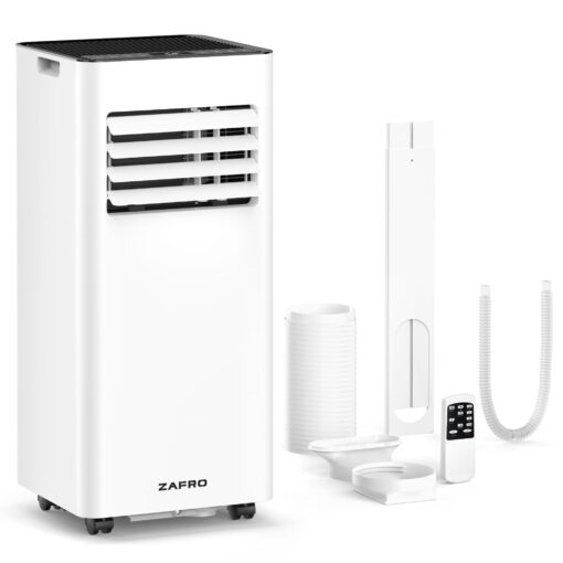 ZAFRO 8,000 BTU Portable Air Conditioners, 4 Modes Portable AC Unit with Fast Cooling/Energy Saving/Remote Control/24Hrs Timer for Bedroom/Dorms/Indoor Rooms, White