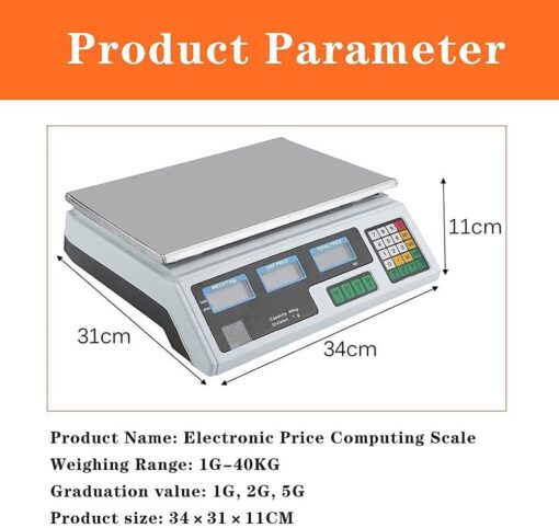 ZOCWJK Wlectronic Food Scales Digital Electronic Scales Digital Kitchen Scales, Commercial Table Scales Price Computing Scales, Stainless Steel Platform Scale 40Kg with LED( - Image 3