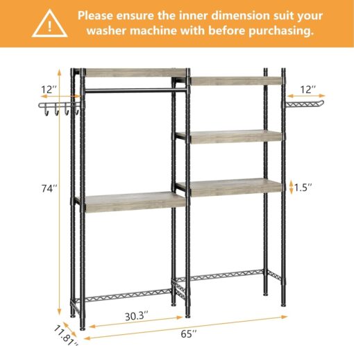 IDEALHOUSE Over The Washer and Dryer Storage Shelf- Laundry Room Organization Space Saving Laundry Drying Clothes Racks Heavy Duty Adjustable Height Bathroom Shelf for Home Decor (Wood, 30" A+B) - Image 8