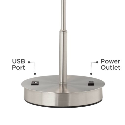 360 Lighting Nikola Modern Accent Table Lamps 23.75" High Set of 2 with Hotel Style USB and AC Power Outlet Slim Silver White Drum Shade for Living Room Desk Bedroom House Bedside Nightstand - Image 5