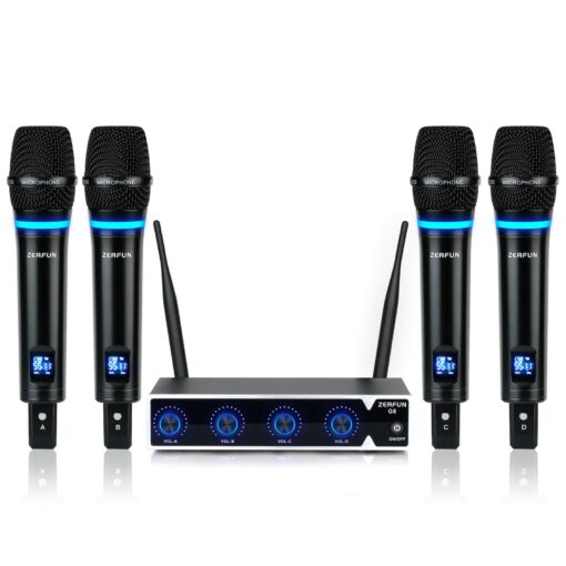 ZERFUN 4 Channel Rechargeable Wireless Microphone System, Pro UHF Metal Handheld Wireless Microphones Cordless Mics for Karaoke Singing Church with VOL Control, 4x50 Adjustable Frequency(G8) - Image 2